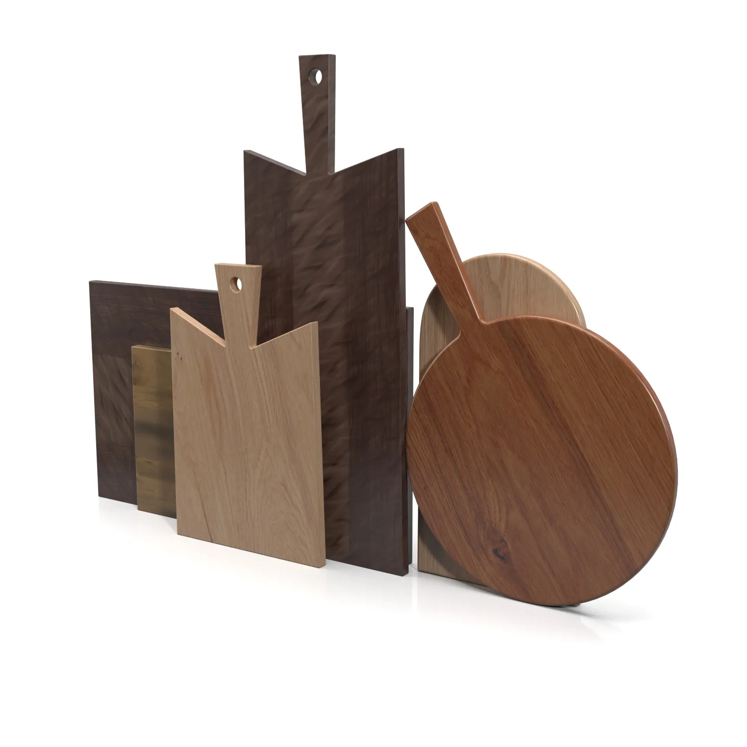 Wooden Set Of 6 Cutting Boards PBR 3D Model_03